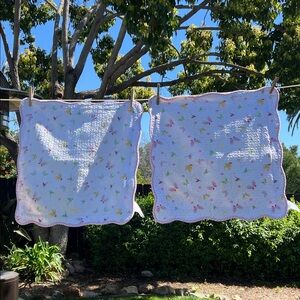 White/Pink Butterfly Print Square Pillow Cover Set